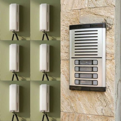 Kit Interfone Coletivo 6 Pontos HDL Completo c/ 6 Monofones AZ-01 + Fonte TRA-400