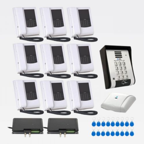 Kit V�deo Interfone Coletivo 9 Pontos HDL c/ C�mera + Controle Acesso RFID + 18 Chaveiros Tag