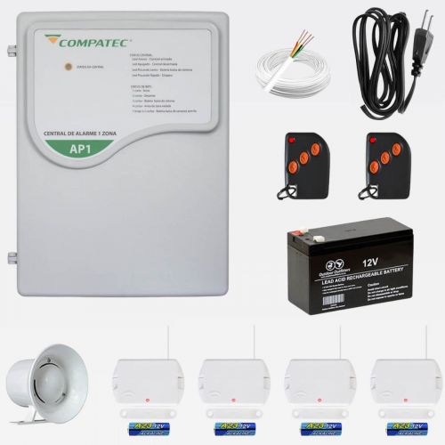 Kit Alarme Residencial Sem Fio Compatec AP1 4 Sensores Abertura