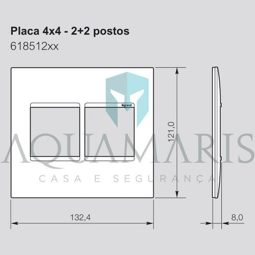Placa 2+2 Postos Adjacentes 4x4 Branco PIAL Plus+ Legrand 618512BC