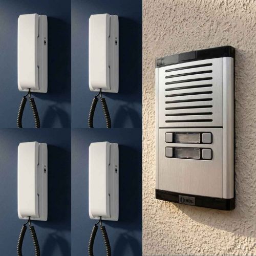 Kit Interfone Coletivo HDL 4 Pontos MP/MPD Gabinete GS-2 + 4 Monofones AZ-S01 + Fonte TRA-400