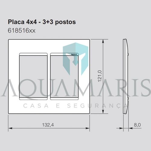 Placa 3+3 Postos 4x4 PIAL Plus+ Preta Legrand 618516PT
