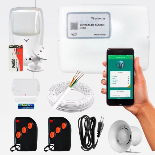 Kit Alarme Wi-Fi Completo Continente ALW32 c/ 1 Sensor Magn�tico + 1 Sensor Infravermelho + Sirene + 2 Controles