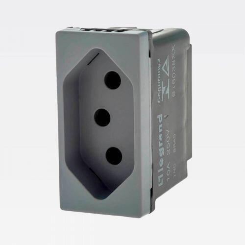 Módulo Tomada 2P+T PIAL Plus+ 10A 250V Cinza Borne Automático Legrand 615038CZ