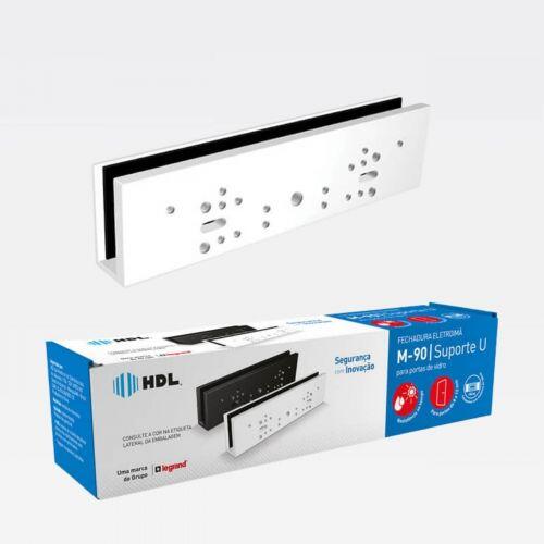 Suporte U Fechadura Eletroímã HDL M-90 Para Porta de Vidro Branco/Preto HDL