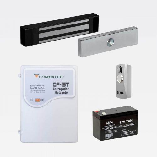 Kit Fechadura Magn�tica M-90 180Kg HDL Com Fonte Bateria Botoeira