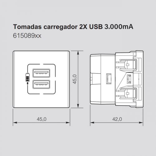 M�dulo Tomada USB-C + USB-A PIAL Plus+ 3000mA Bivolt Preto Legrand 615095PT