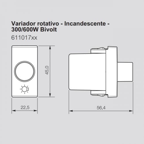 M�dulo Dimmer p/ L�mpada Incandescente/Hal�gena PIAL Plus+ 40-600W Preto Legrand 611017PT