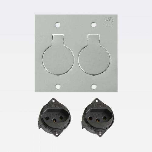 Tomada Piso 4x4 Dupla 2P+T 20A Inox Olivo PL82/2