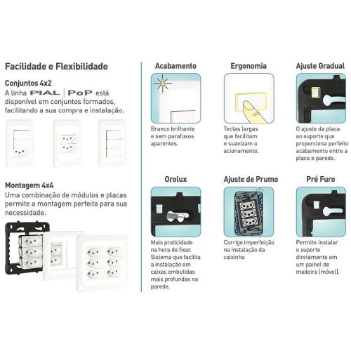 M�dulo Tomada 2P+T PIAL PoP 10A Branco Legrand LG030