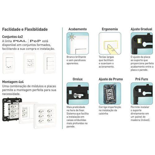 Conjunto Interruptor Duplo c/ Tomada PIAL PoP 10A 4x2 Branco Legrand LGX113