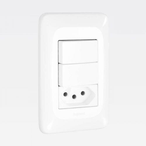 Conjunto Interruptor Duplo c/ Tomada PIAL PoP 10A 4x2 Branco Legrand LGX113