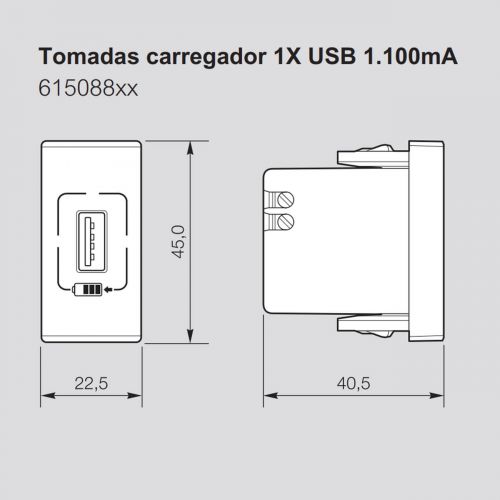 M�dulo Tomada USB-C PIAL Plus+ 1500mA Branco Legrand 615097BC