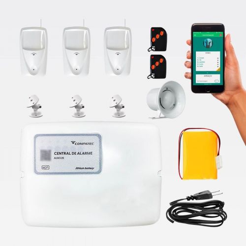 Kit Alarme Wi-Fi Completo Continente ALW320 c/ 3 Sensores Infravermelho + Sirene + Bateria