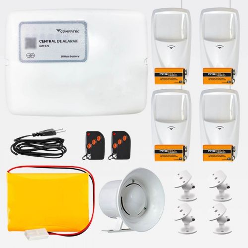 Kit Alarme Wi-Fi Completo Continente ALW320 c/ 4 Sensores Infravermelho + Sirene + Bateria