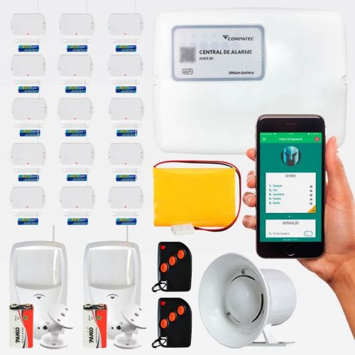 Kit Alarme Wi-Fi Completo Continente ALW320 c/ 8 Sensores Magn�ticos + 2 Sensores Infravermelho + Sirene + 3 Controles