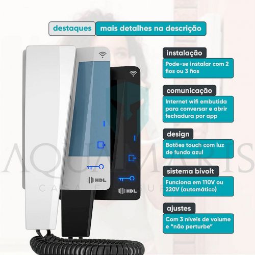 Monofone Interfone HDL Connect WiFi Internet Aplicativo 2 Bot�es Touch Branco HDL 90.02.12.003