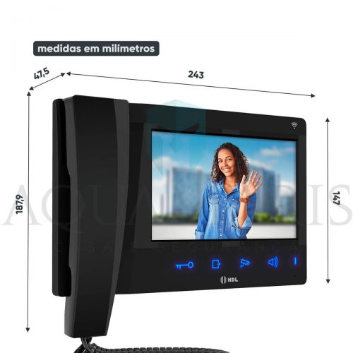 Monitor HDL Connect WiFi Touchscreen 7" para V�deo Porteiro com Aplicativo Branco/Preto HDL 90.02.13.002/3