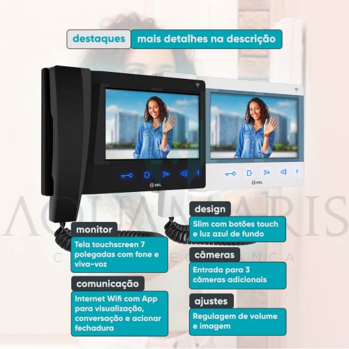 V�deo Porteiro HDL Advance Interfone com C�mera Monitor 7" Preto HDL 90.02.11.001/2