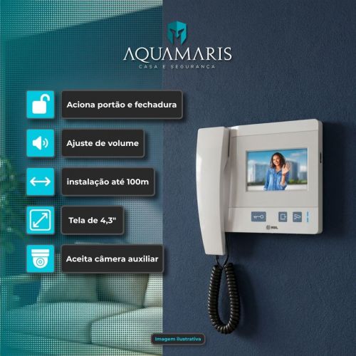 Monitor Extens�o V�deo Porteiro HDL Class 4,3 Polegadas com Fone Branco HDL 90.02.13.004