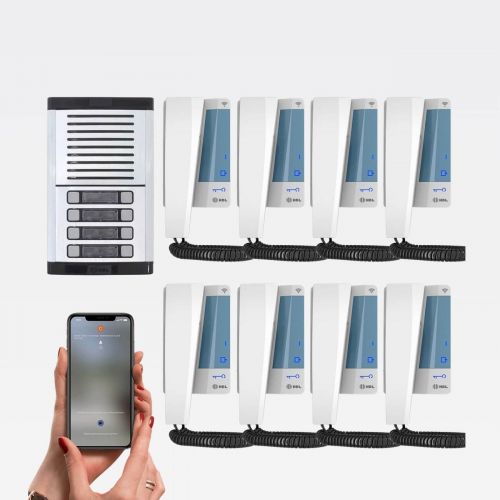 Kit Interfone Coletivo 8 Pontos HDL Connect WiFi Controle por Aplicativo
