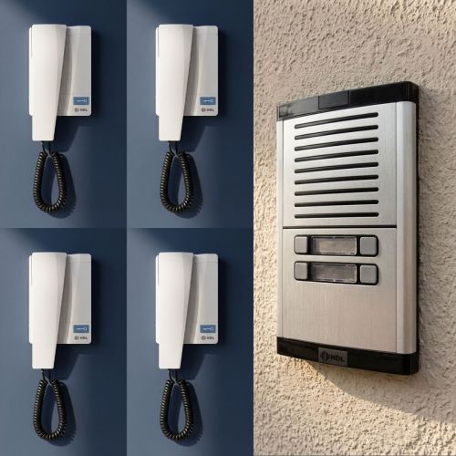 Kit Interfone Coletivo 4 Pontos Porteiro Eletrônico HDL MP/MPD + Gabinete GS-02 + Fonte TRA-400 + 4 Monofones Advance