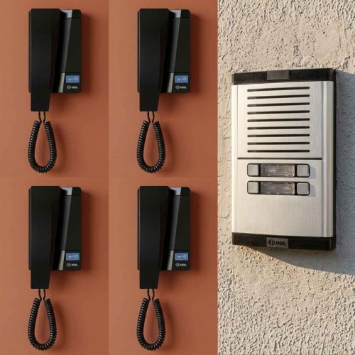 Kit Interfone Coletivo 4 Pontos Porteiro Eletr�nico HDL MP/MPD + Gabinete GS-02 + Fonte TRA-400 + 4 Monofones Advance