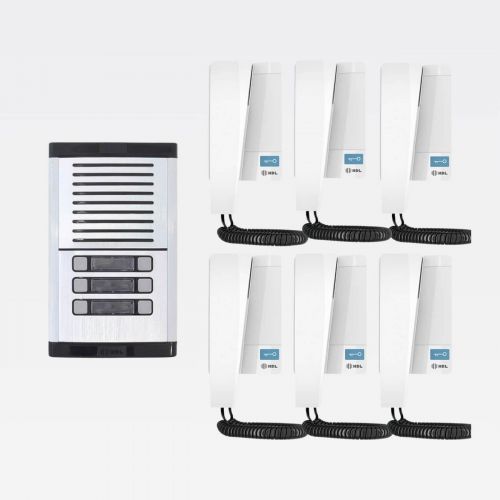 Kit Interfone F8 HDL Coletivo 6 Pontos Porteiro Eletr�nico HDL MP/MPD + Gabinete GS-02 + Fonte TRA-400 + 6 Monofones Advance