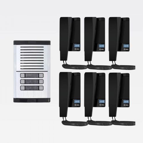 Kit Interfone F8 HDL Coletivo 6 Pontos Porteiro Eletr�nico HDL MP/MPD + Gabinete GS-02 + Fonte TRA-400 + 6 Monofones Advance