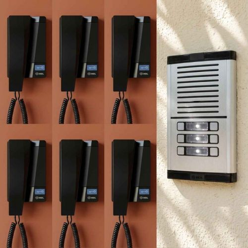 Kit Interfone F8 HDL Coletivo 6 Pontos Porteiro Eletr�nico HDL MP/MPD + Gabinete GS-02 + Fonte TRA-400 + 6 Monofones Advance
