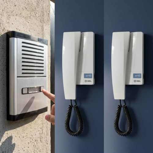 Kit Interfone Coletivo 2 Pontos Porteiro Eletr�nico HDL MP/MPD + Gabinete GS-02 + Fonte TRA-400 + 2 Monofones Advance