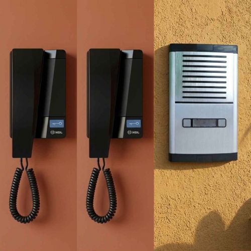 Kit Interfone Coletivo 2 Pontos Porteiro Eletrônico HDL MP/MPD + Gabinete GS-02 + Fonte TRA-400 + 2 Monofones Advance
