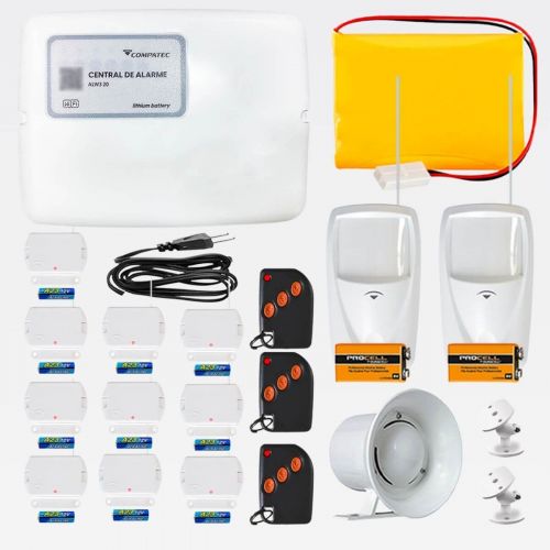 Kit Alarme Wi-Fi Completo Continente ALW3+20 c/ 2 Sensores Infravermelho + 10 Sensores Magn�ticos + Sirene + Bateria