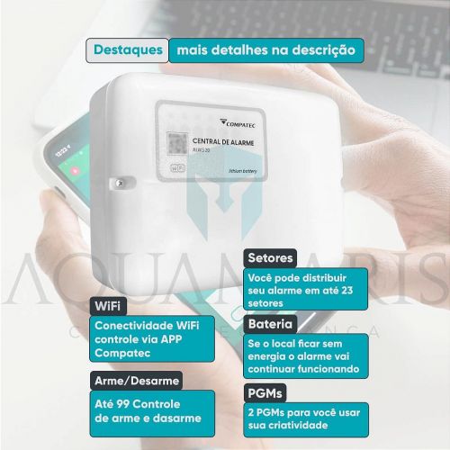 Conjunto Alarme Wi-Fi Completo Continente c/ 2 Sensores Infravermelho + 2 Sensores Magn�ticos + Sirene + Bateria