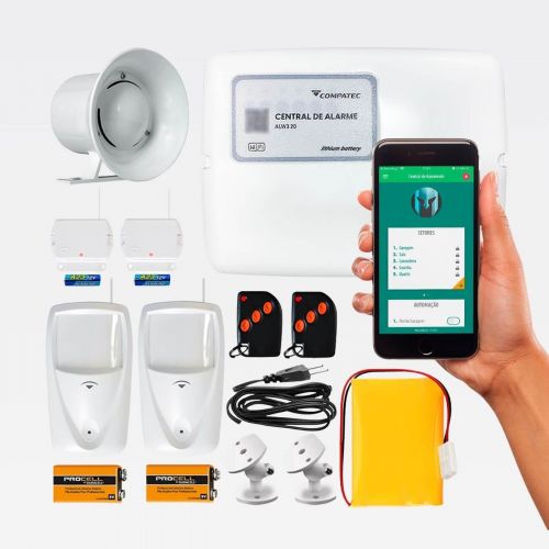 Conjunto Alarme Wi-Fi Completo Continente c/ 2 Sensores Infravermelho + 2 Sensores Magn�ticos + Sirene + Bateria