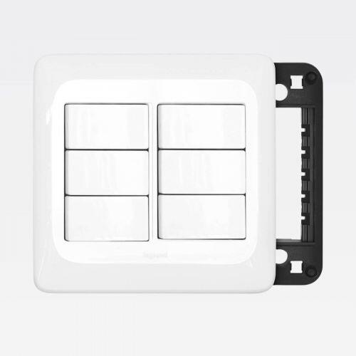 Kit 6 Interruptores Simples 10A c/ Placa 6 Postos + Suporte PIAL Pop Branco Legrand