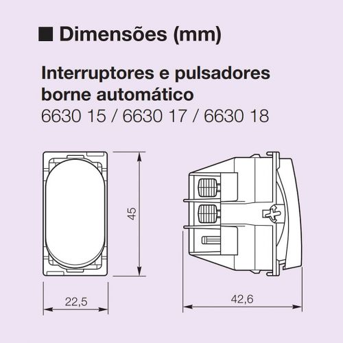 M�dulo Interruptor Simples PIAL Nereya 10A Borne Autom�tico Branco Legrand 663015