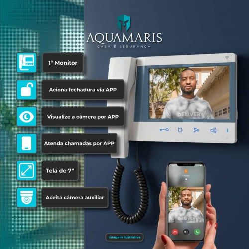 Kit V�deo Porteiro 3 Pontos WiFi HDL Connect App Celular Touchscreen 7" + 2 Extens�es Advance Viva-Voz