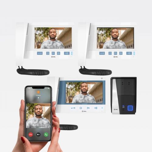 Kit V�deo Porteiro 3 Pontos WiFi HDL Connect App Celular Touchscreen 7" + 2 Extens�es Advance Viva-Voz