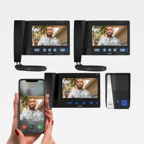 Kit V�deo Porteiro 3 Pontos WiFi HDL Connect App Celular Touchscreen 7" + 2 Extens�es Advance Viva-Voz