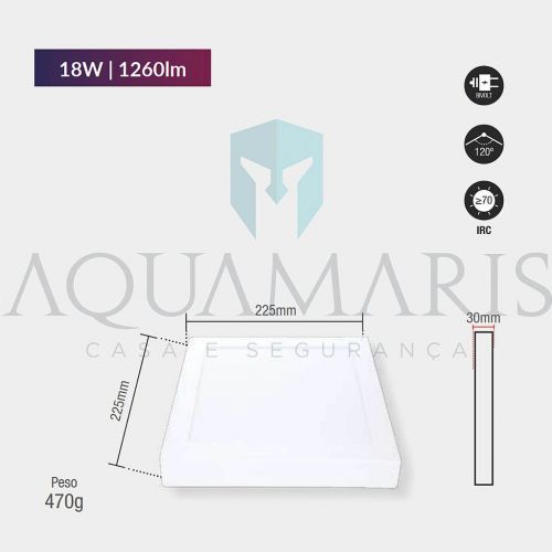 Lumin�ria Plafon LED Sobrepor Quadrada 22x22cm 18W Amarela 3000K Bivolt Avant