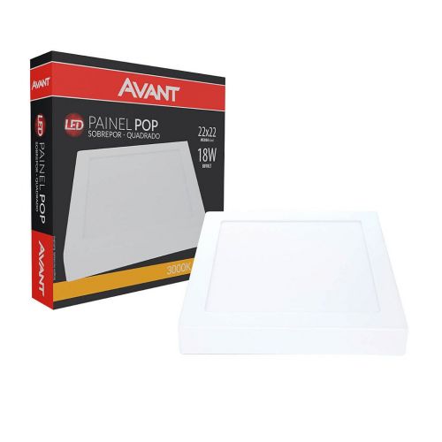 Lumin�ria Plafon LED Sobrepor Quadrada 22x22cm 18W Amarela 3000K Bivolt Avant