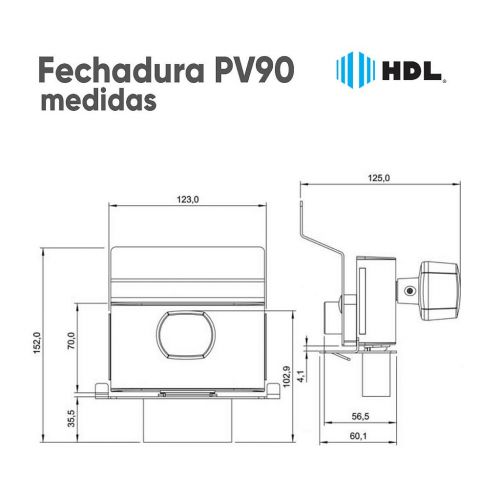 Fechadura El�trica PV90 AF HDL Para Porta de Vidro 1 Folha Abre Para Fora Com Puxador Bola Inox HDL 90.01.03.096