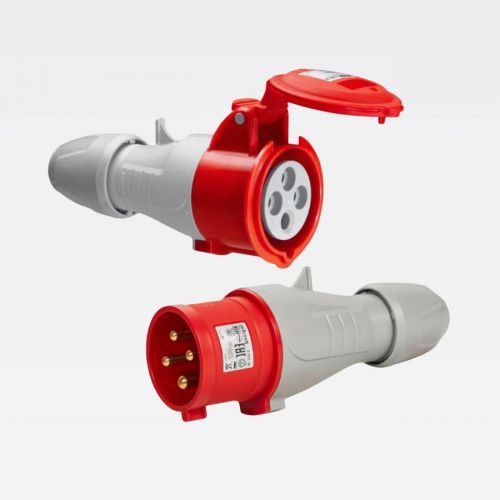 Conjunto Tomada e Plugue Industrial 16A 415V 3P+T M�vel IP44 Vermelho/Cinza Tempra Legrand