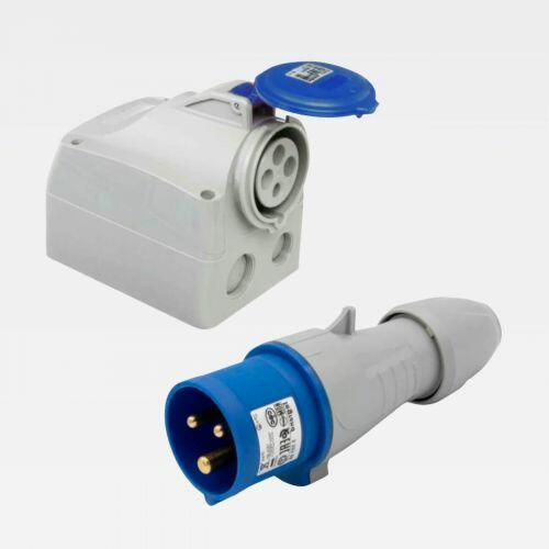 Kit Plug e Tomada Industrial Sobrepor Tempra 16A 250V 2P+T Azul/Cinza Legrand