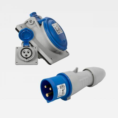 Kit Tomada Embutir e Plug Industrial Tempra 16A 250V 2P+T Azul/Cinza Legrand