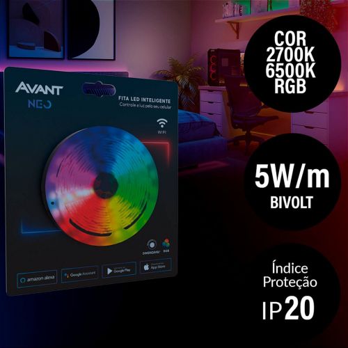 Fita LED Inteligente RGB Avant NEO 5m 5W Bivolt 290418176