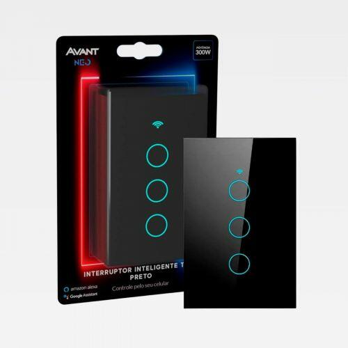 Interruptor Inteligente WiFi 3 Bot�es Touch Avant NEO Alexa Google Assistente
