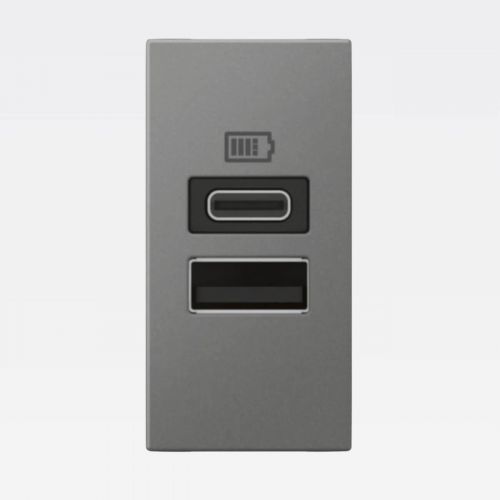 Módulo Carregador USB A+C Arteor 3.000mAh 15W Magnésio Legrand 571689B