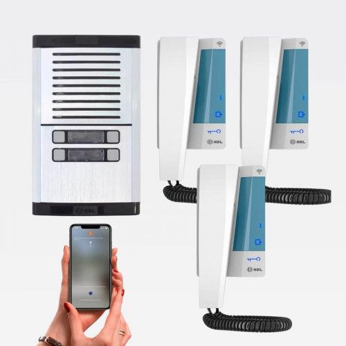 Kit Interfone Coletivo 3 Pontos c/ WiFi HDL Connect + Monofones Touch + Amplificador